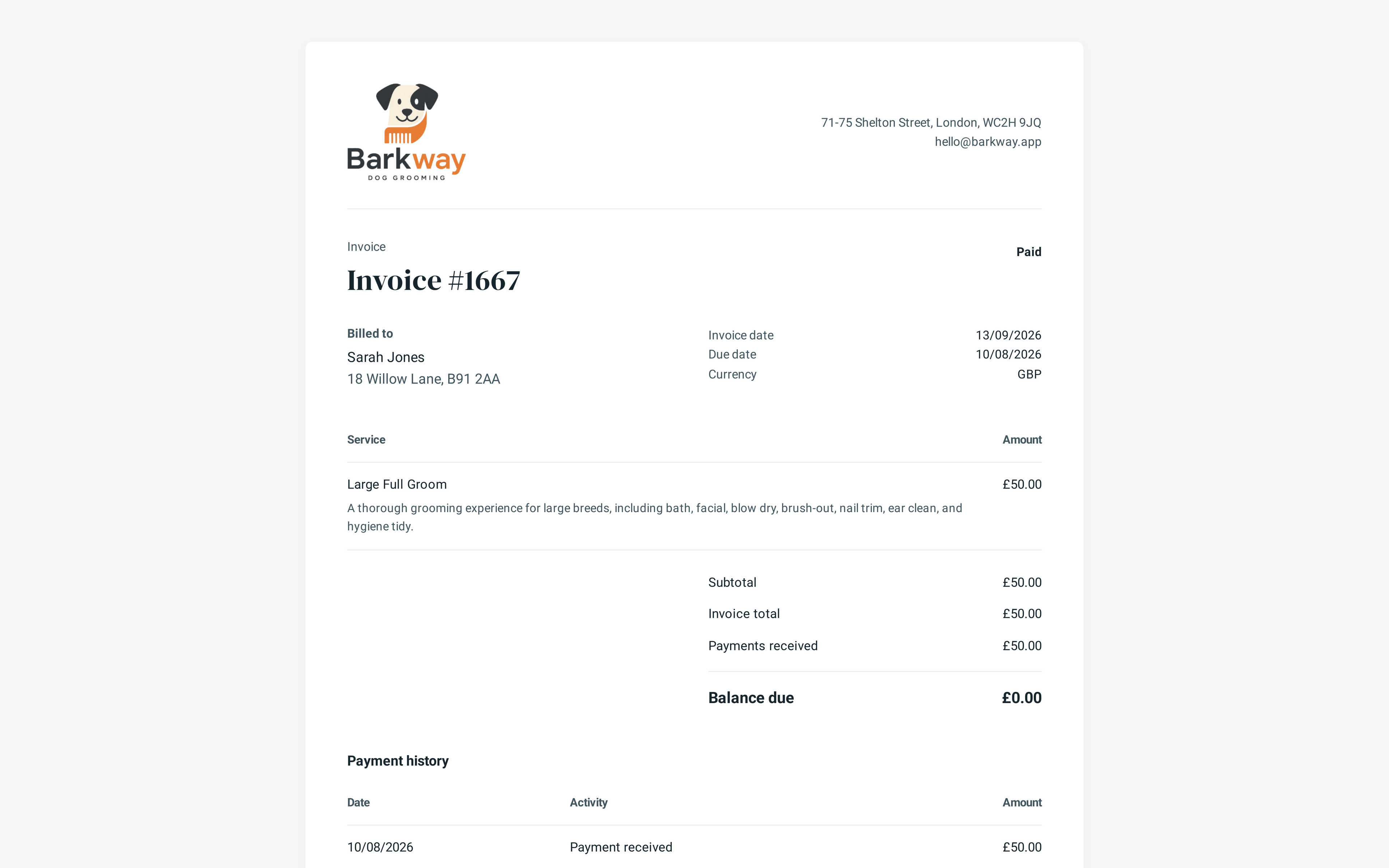 Barkway invoices and balances