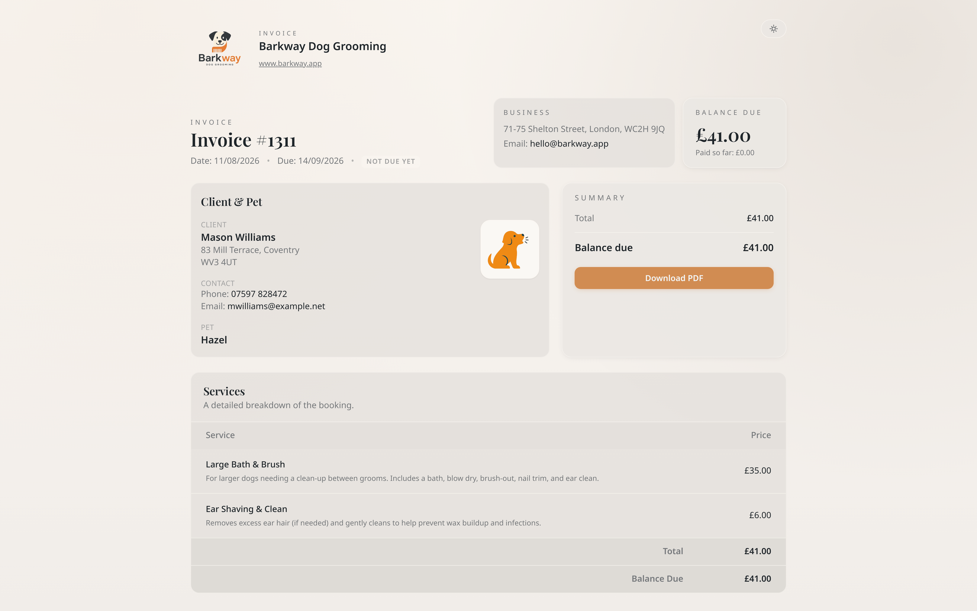 Barkway invoices and balances