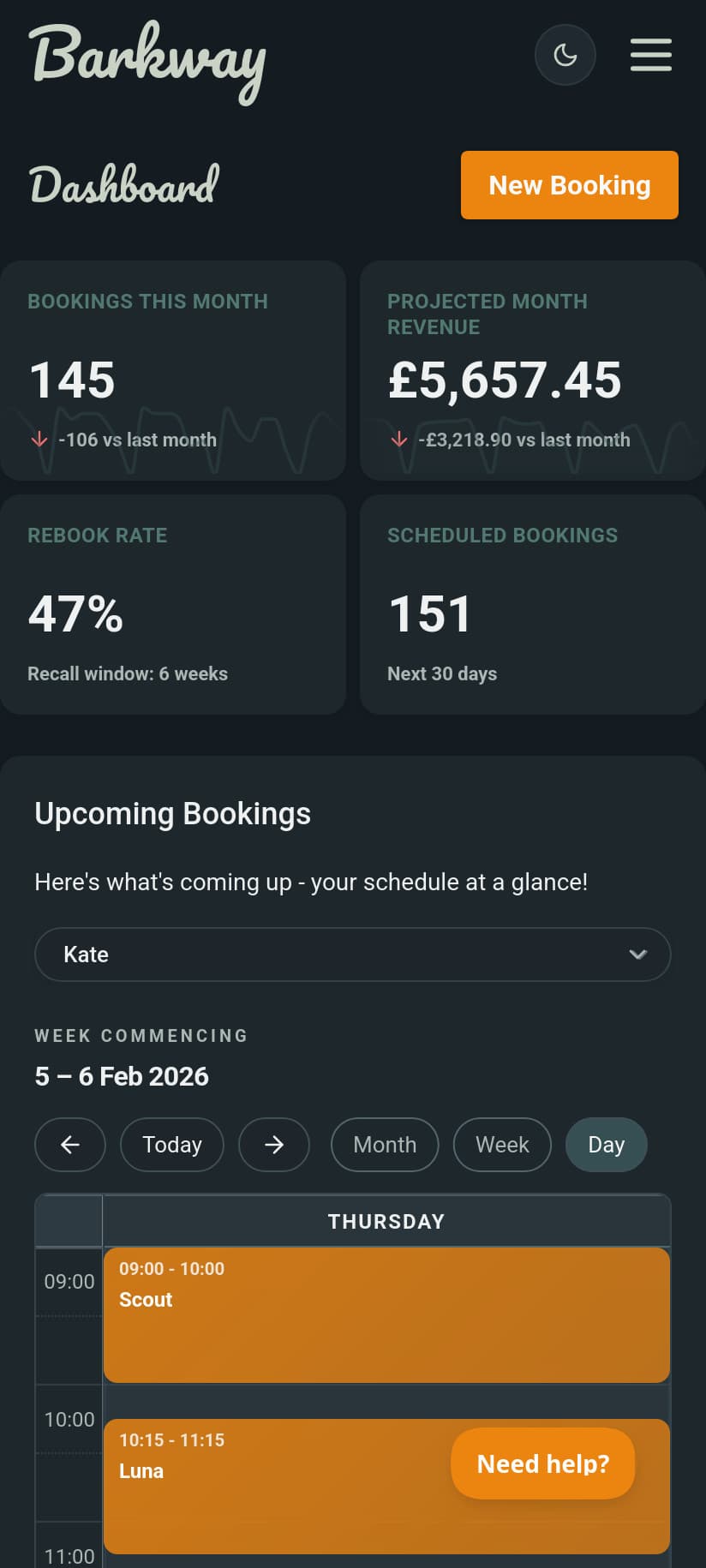 Barkway App Dashboard