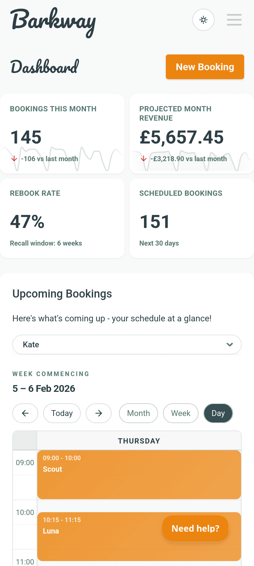 Barkway App Dashboard