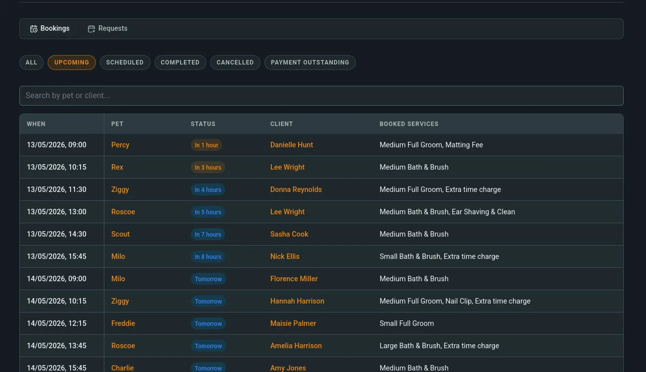 Barkway daily booking view