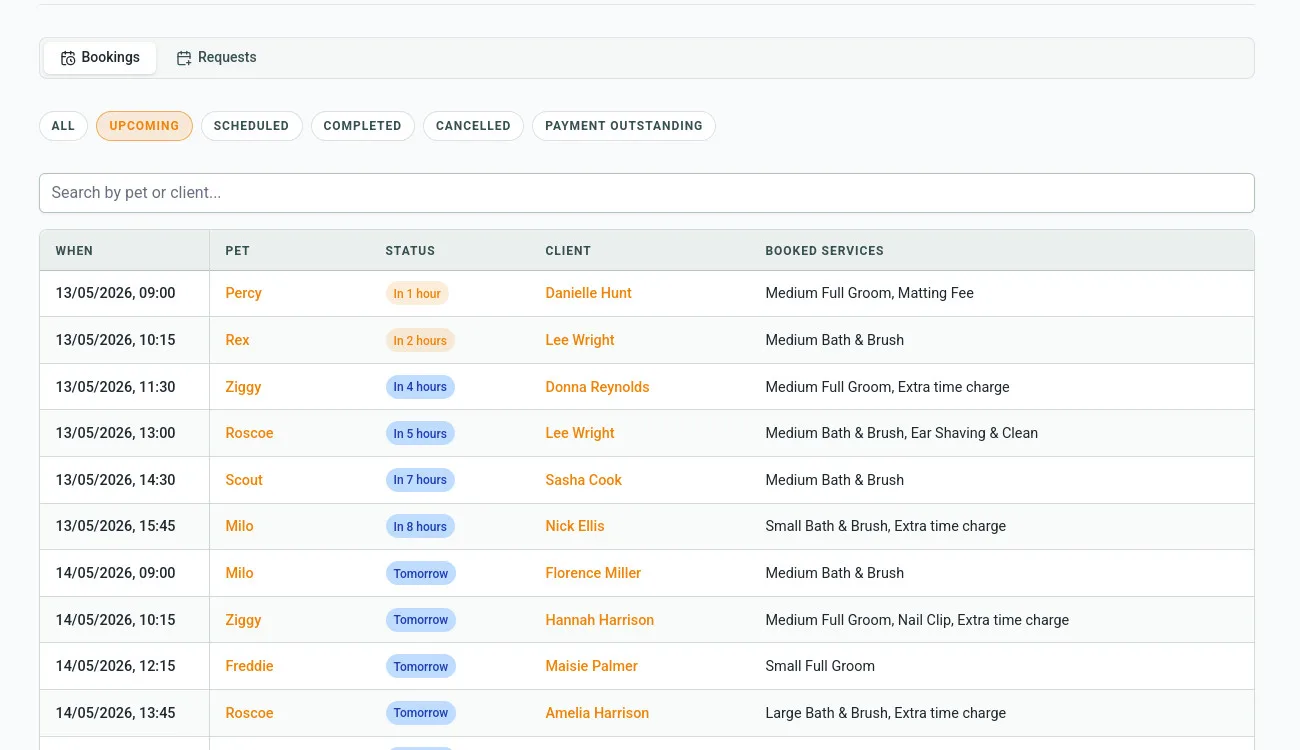 Barkway daily booking view