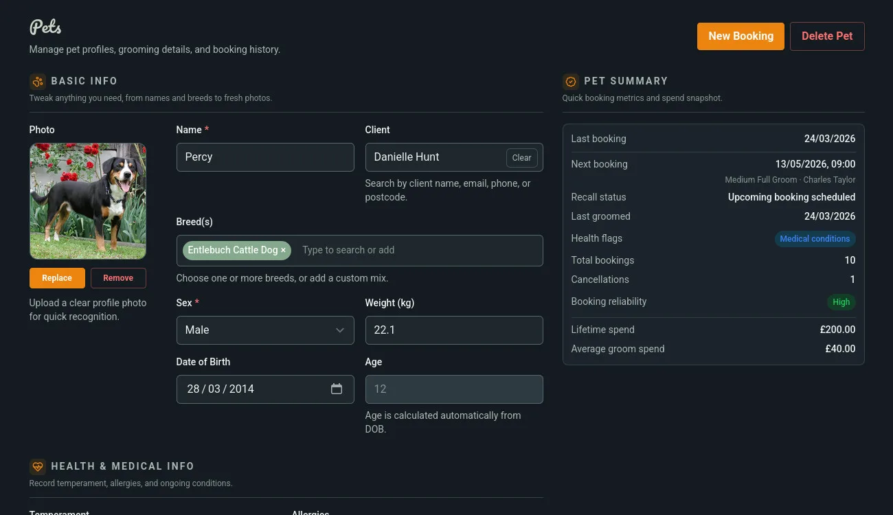 Barkway client and pet record