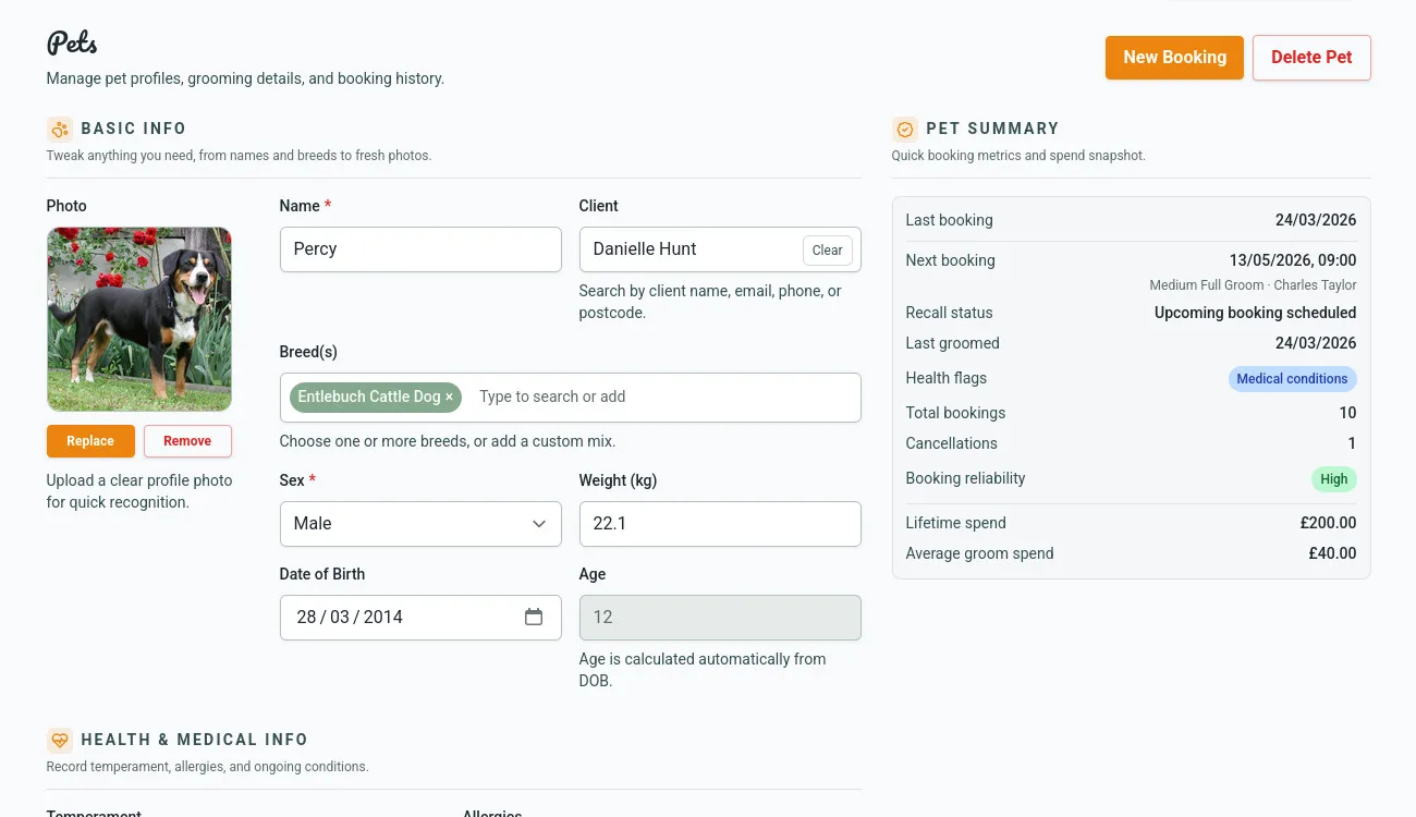 Barkway client and pet record